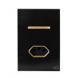 Conjunto Interruptor Simples + Tomada 10a 4x2 - Novara Glass Preto Brilhante Gold